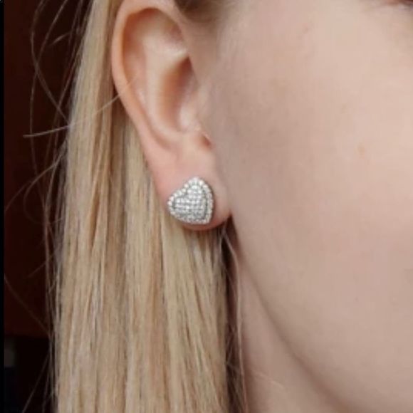 Heart Diamond Simulated Stud  Earrings - Picture 2 of 5